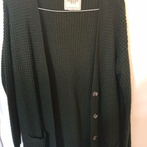 Army green button down sweater